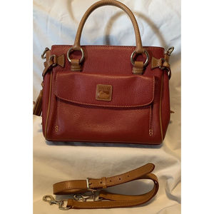 Dooney & Bourke Leather Medium Crimson Pocket Satchel W/Detachable Strap